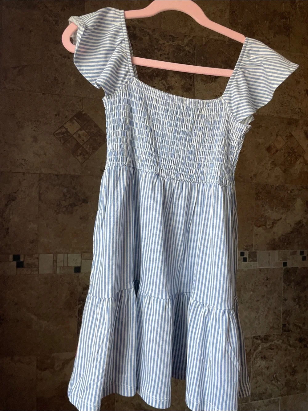 Old Navy Blue & White Striped Smocked Sundress